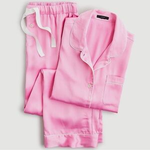 J.Crew XS 2 Pc Satin Pajama Set Classic Collar Top Drawstring Pants Sleepwear